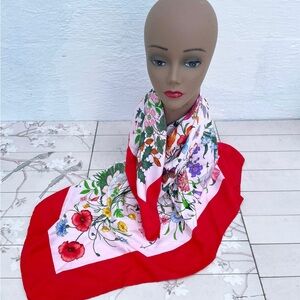 Gucci Floral Silk Scarf with Red Border